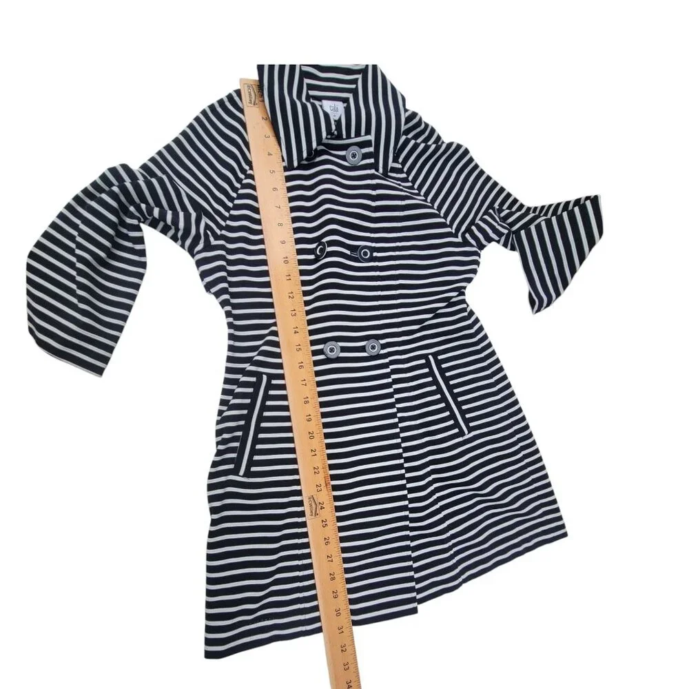 Cabi Womens Striped Double-Breasted Coat Blue White Nauticle Preppy - Picture 13 of 16